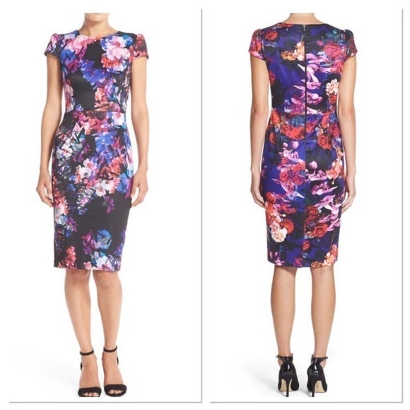 Betsey Johnson Floral Print Stretch Midi Dress - Picture 1 of 10